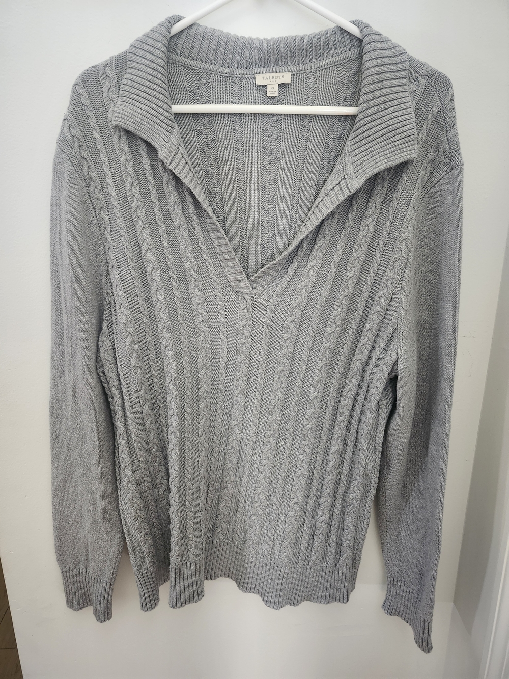 Talbots Women's Gray Cable-Knit Collar Sweater